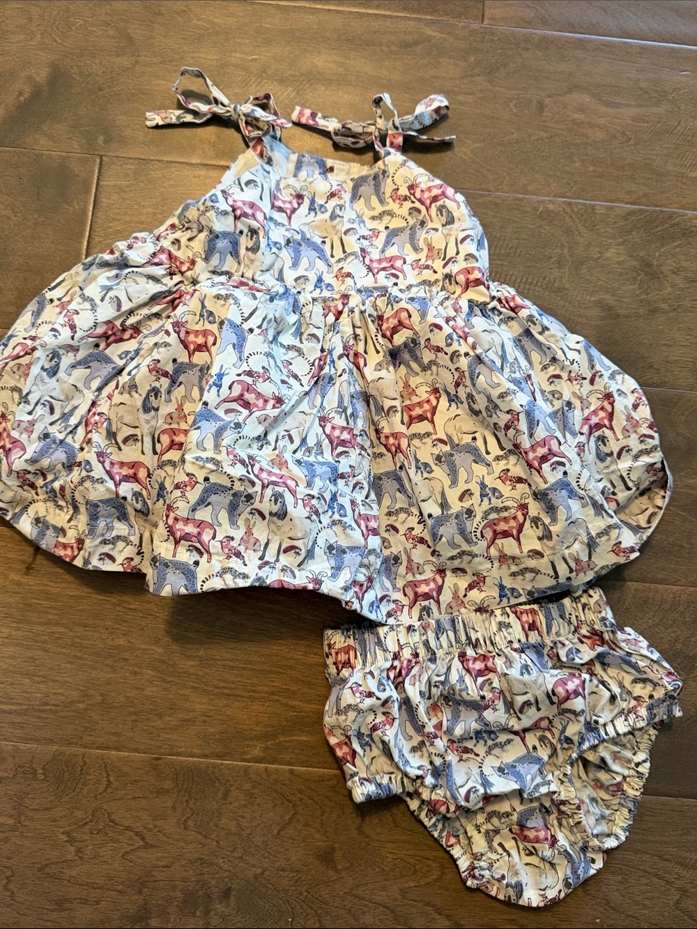 Tea collection Toddler Animal Print Sundress with Bloomers - Blue & Pink